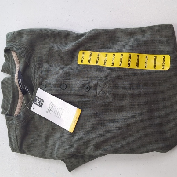 Men's Thermal Henley Long Sleeve Shirt - Green - Picture 1 of 5